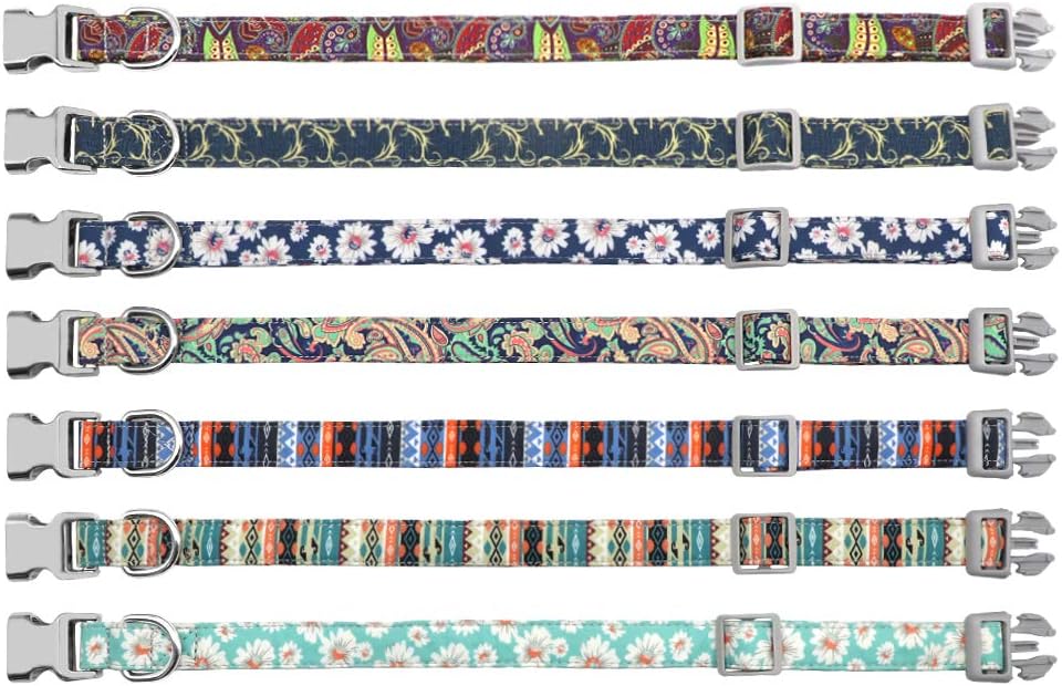 Floral Dog Collar & Leash - Soft Ethnic Style, Engraved Name Plate,