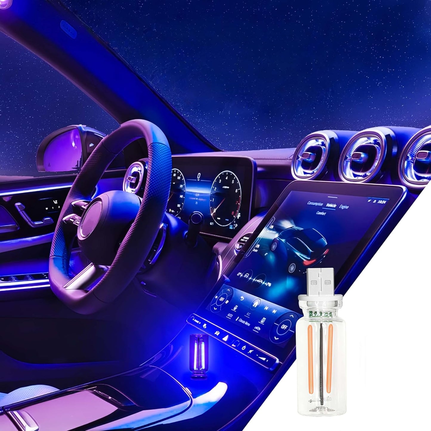 Car USB Touch Dimmable LED Light - Retro Glass Bottle Mini Night Lamp for Auto, Bedroom & Holiday Decor