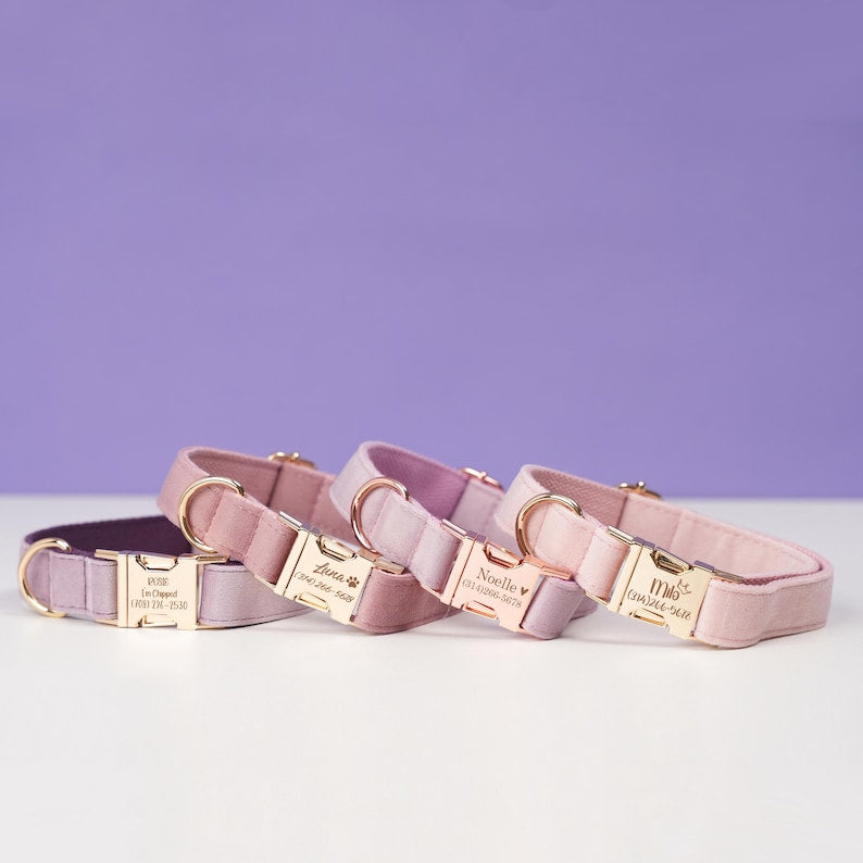 Luxury Velvet Dog Collar, Personalized Dog Collar, Engraved Pet Name Metal Buckle,,Soft Adjustable Pet Collar