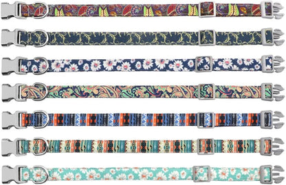 Floral Dog Collar & Leash - Soft Ethnic Style, Engraved Name Plate,